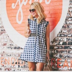 Dear Creatures Anthropologie Trinette Navy gingham mini dress Sz small
